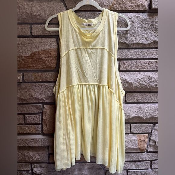 Free People Tops - Free People We The Free Tunic Tank Dress Pleated Butter Yellow Cotton Medium